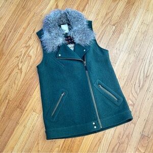 Anthropologie Elevenses Green Wool and Knit Faux Fur Vest
